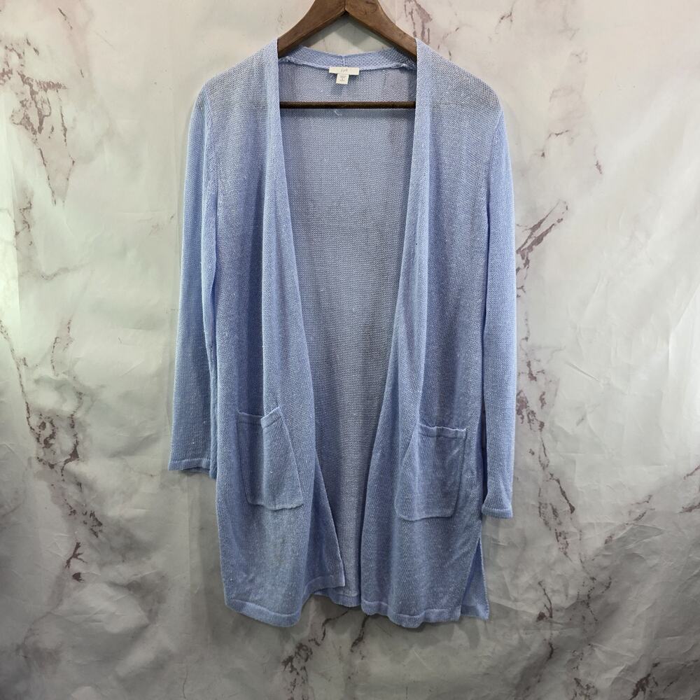 J Jill Sweater Womens Small Blue P Petite Linen Cardigan Light Sky Topper Summer